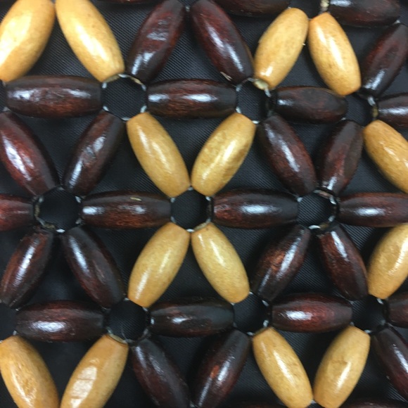 Brown Natural Stained Wooden Bead Bag Purse Boho Retro - Picture 2 of 9